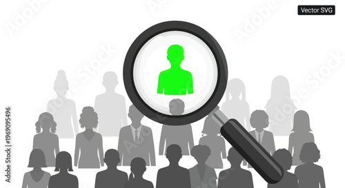 Person Highlighted in Magnifying Glass.