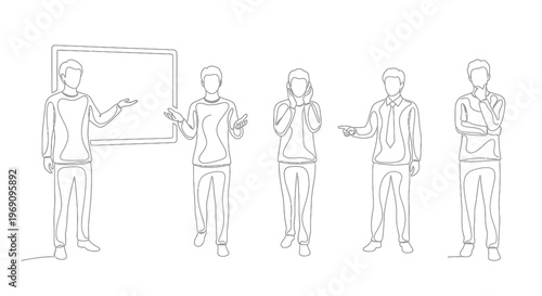Business Men Poses Black White Line Art Vector