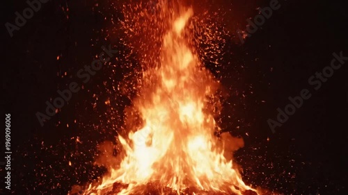 Captivating Fire Flames Erupting and Expanding in Dark Background-Perfect for Visual Effects