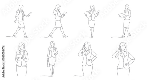 Business Woman Line Art - Professional Female Figures Collection
