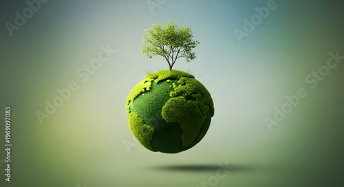 Sustainable Earth with Tree Growing on Top, Symbolizing Environmental Conservation and Growth
