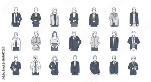 Business People Icons Set, Line Art Collection of Professionals