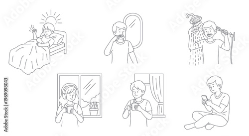 Black and White Line Art Lifestyle Routine of a Person