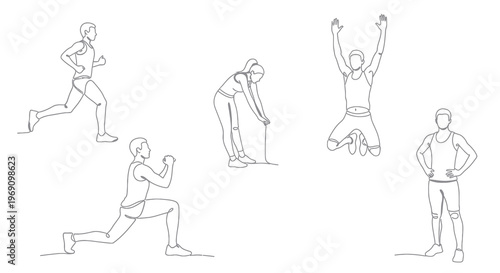 Black  White Line Art of People Exercising