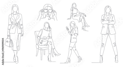 Businesswomen Line Art: Poses and Style Icons for Professional Fashion