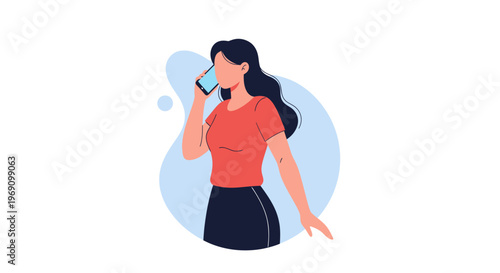 Woman talking on phone, flat illustration, technology concept