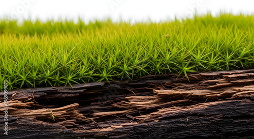 Green grassy field with dry cracked earth soil background, nature landscape photography