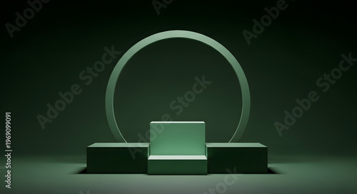 Minimalist Green Futuristic Stage with Circle and Rectangle Objects