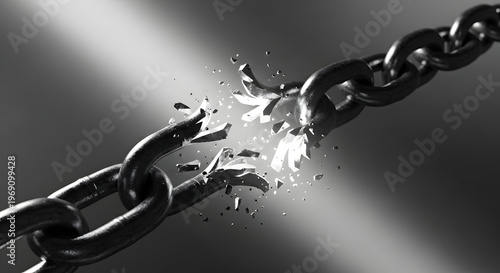Breaking Chain Link with Light Effect, Symbol of Freedom and Strength
