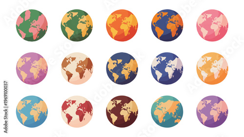 Colorful earth globes collection with north america with south america