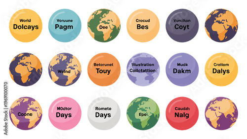World globes with text labels