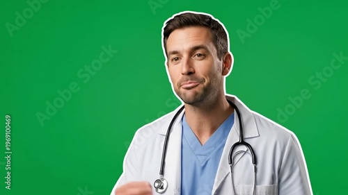 Medical Professional Explaining Healthcare Information on Green Screen Background, Healthcare