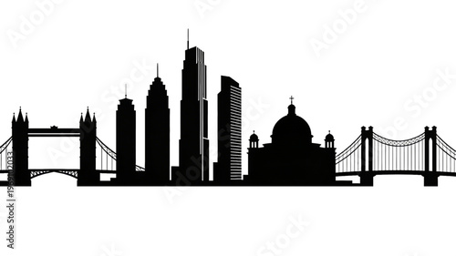 City Skyline with Bridges Silhouette