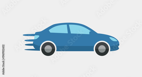 A blue car speeding to the right with motion lines indicating fast movement in a vector graphic design