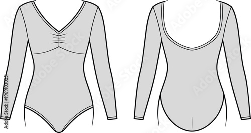 Flat vector long sleeve bodysuit fashion sketch v neckline scoop back illustration
