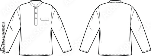 Flat vector long sleeve shirt fashion sketch stand collar pocket placket illustration