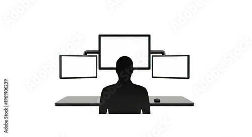 Silhouette of person with multiple monitors