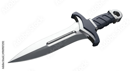 3D Rendered Dagger with Black Handle and Silver Blade