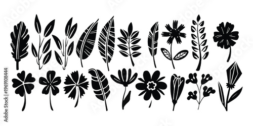 Collection of intricately designed green leaf patterns arranged in a decorative layout