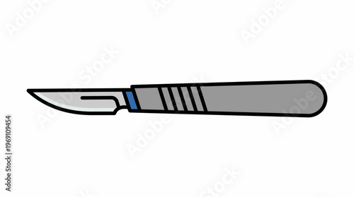 Illustration of a scalpel with a silver blade and gray handle