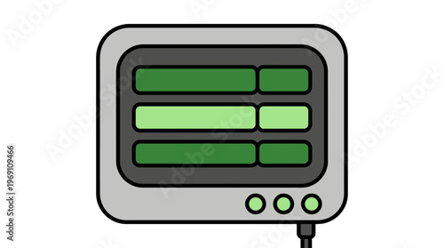 Computer monitor with green progress bars representing data or a process