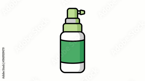 Green and white spray bottle icon with a fine misting nozzle, ideal for various applications like medicine or cosmetics