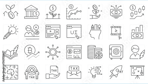 Passive Income related editable stroke line icons set.