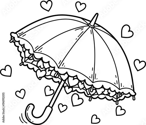 Black and white umbrella with hearts