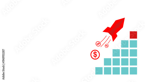 business graph with red paper rocket and target