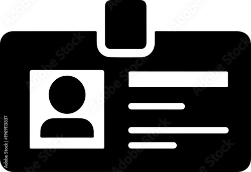 ID card, identification badge, black icon, white silhouette, vector label