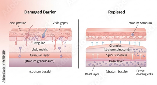 A detailed illustration of skin barrier damage and repair