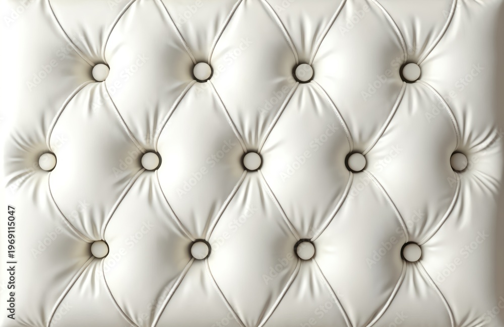 Naklejka premium White tufted upholstery texture close up. Diamond pattern with buttons and stitching. Elegant luxury fabric surface for interior design background.