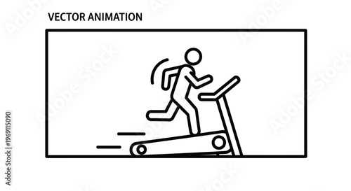 Minimalist black and white line drawing depicting a figure actively running on an exercise machine