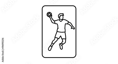 Dynamic outline illustration of a handball player executing a powerful throw for game design