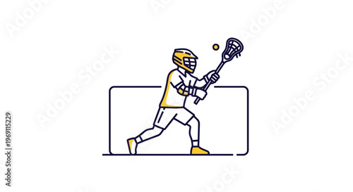 Dynamic lacrosse player illustration in minimalist line art capturing athletic motion and