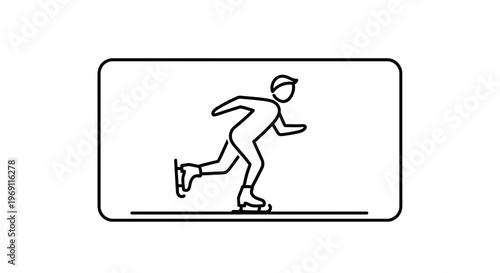 Dynamic linear illustration of an ice skater in motion on a rink, depicting winter sports activity