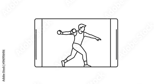 Graphic outline of an athlete in the act of shot put, emphasizing power, focus, and athletic