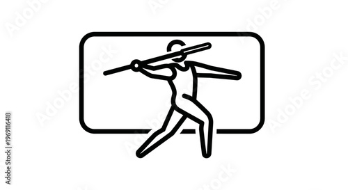 Dynamic outline illustration of an athlete preparing to throw a javelin in a classic sporting pose