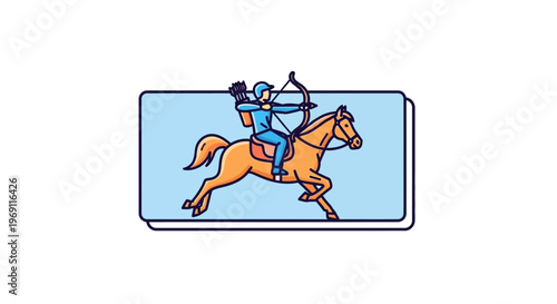 Dynamic illustration of a mounted archer demonstrating equestrian skill and focused precision