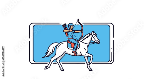 Dynamic vector illustration of mounted archer demonstrating equestrian precision and ancient