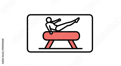 Stylized icon of a gymnast performing on a pommel horse illustrating athletic skill and balance