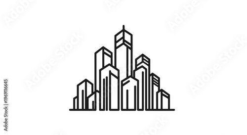 City skyline with tall buildings.