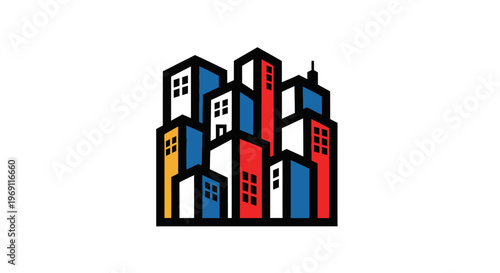 Colorful City Buildings Icon Graphic Design.