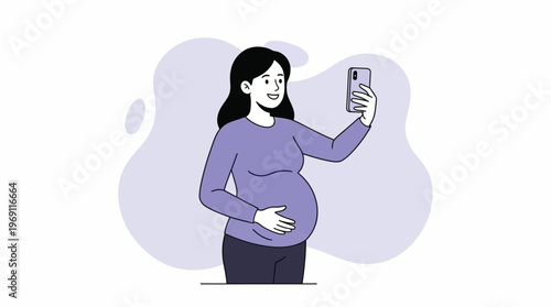 Happy Pregnant Woman Taking a Selfie with Smartphone, Embracing Motherhood and Modern Communication