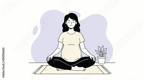 Peaceful Pregnant Woman Meditating at Home, Practicing Mindfulness and Prenatal Yoga for Wellness