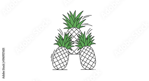 Minimalist tropical pineapple illustration featuring three vibrant fruits stacked in a cheerful