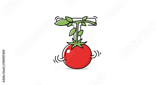 Vibrant red tomato illustration forming a playful initial letter T on a clean white background