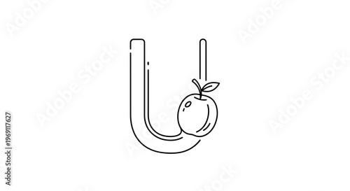 Stylish minimalist black line art illustration of the letter U integrated with a fresh organic