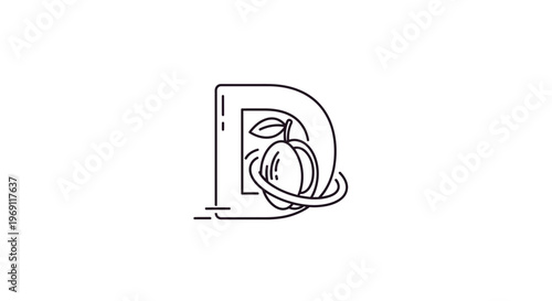 Elegant minimalist line art logo design featuring the letter D intertwined with a fresh organic