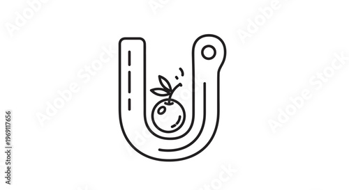 Modern minimalist line art logo design showcasing the letter U with a fresh fruit inside